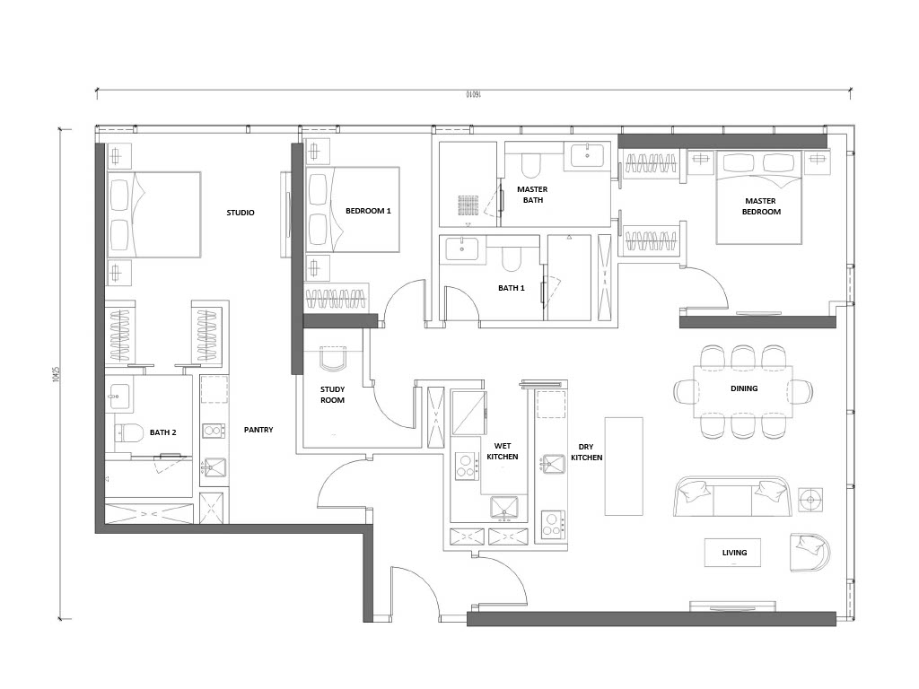 Royal Suites Type DK2 floor plan — 2 Bedrooms + Studio (Dual Key), 1,679 sq.ft. (156 sq.m.)